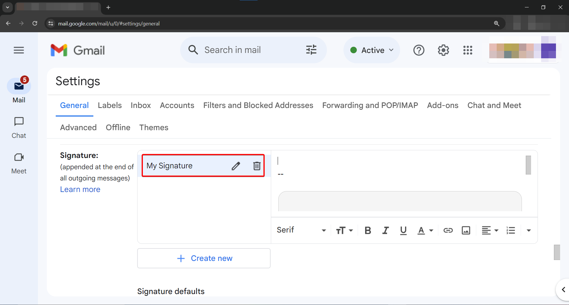 Step 10: Select the new Signature