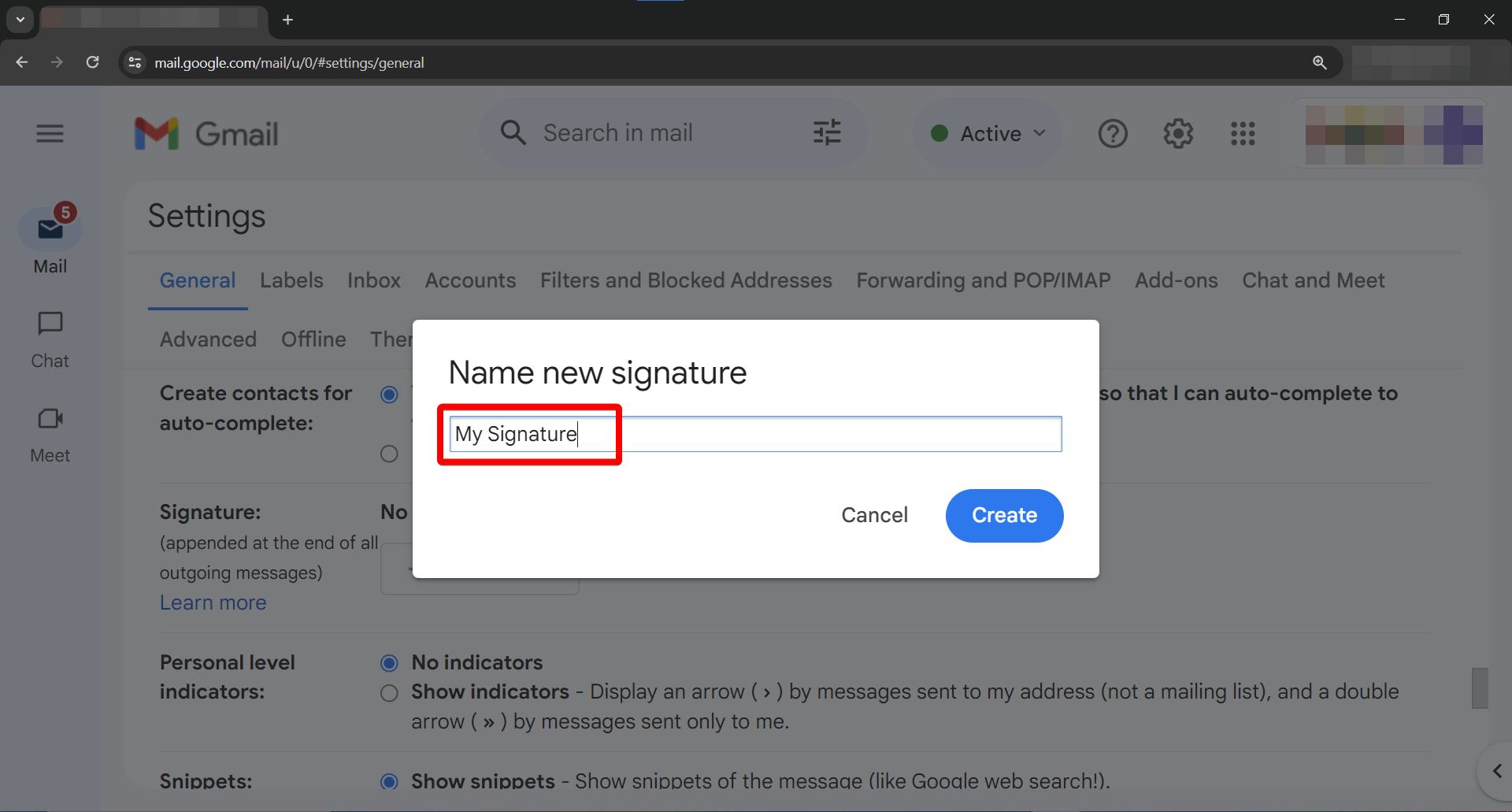 Step 8: Create a name for the new Signature